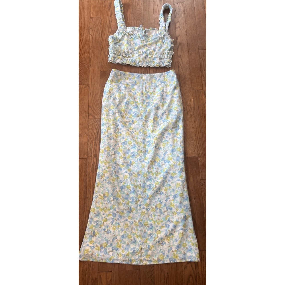 NWT Toby Heart Ginger Floral Ruffle Dawn Crop Top and Skirt Set XS Blue Green - Picture 9 of 11